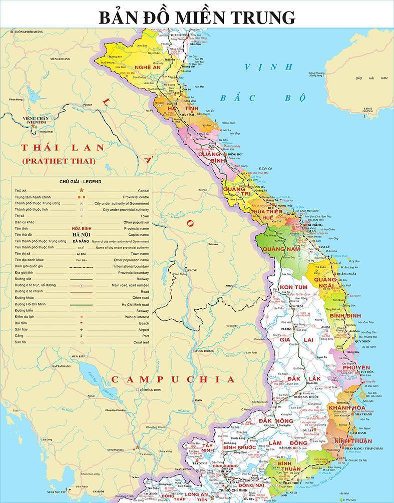 In bản đồ Việt Nam khổ lớn khu vực miền Trung