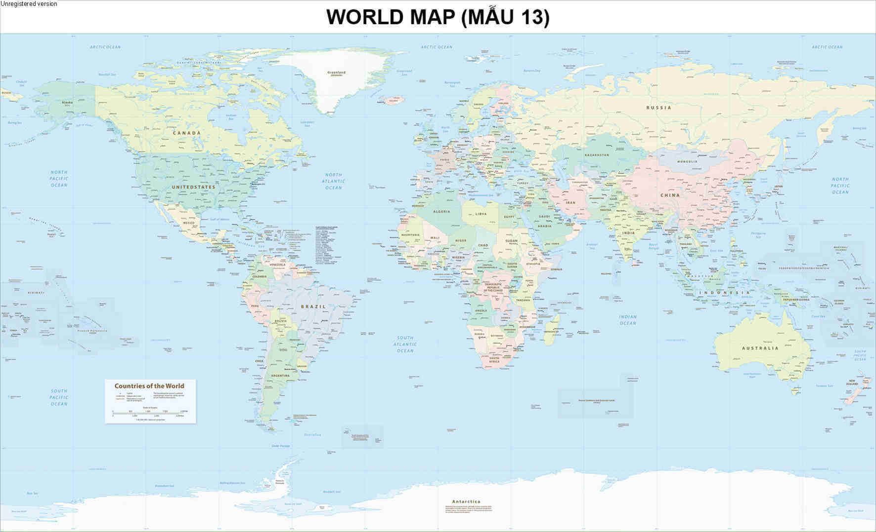 Địa chỉ in bản đồ thế giới khổ lớn treo tường chuyên nghiệp